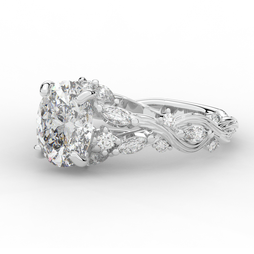 2.60CT.TW OVAL LAB DIAMOND STYLIZED VINE AND TREE BARK FINISH ENGAGEMENT RING - Nazarelle