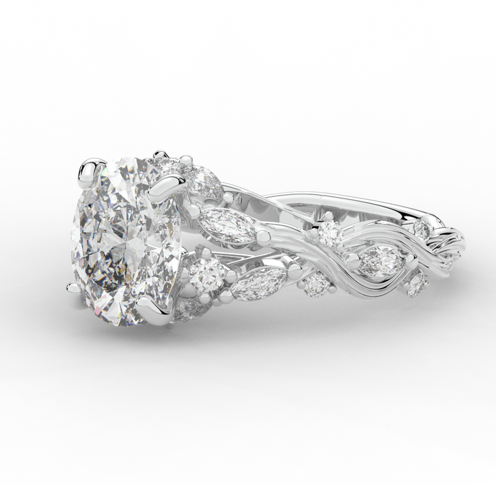 2.60CT.TW OVAL LAB DIAMOND STYLIZED VINE AND TREE BARK FINISH ENGAGEMENT RING - Nazarelle