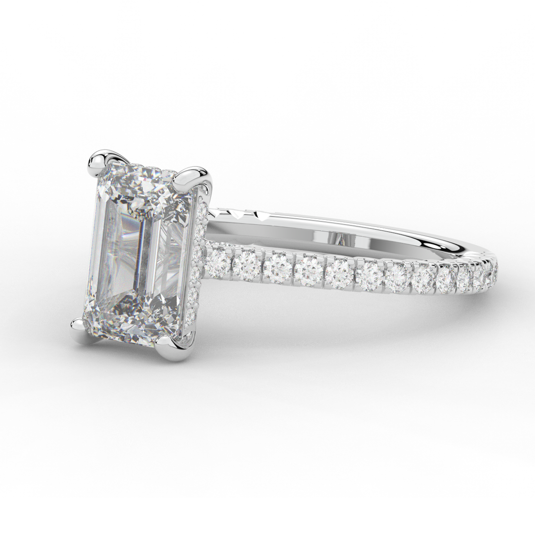 3.50CT.TW EMERALD CUT LAB DIAMOND UNDERHALO SOLITAIRE ENGAGEMENT RING - Nazarelle