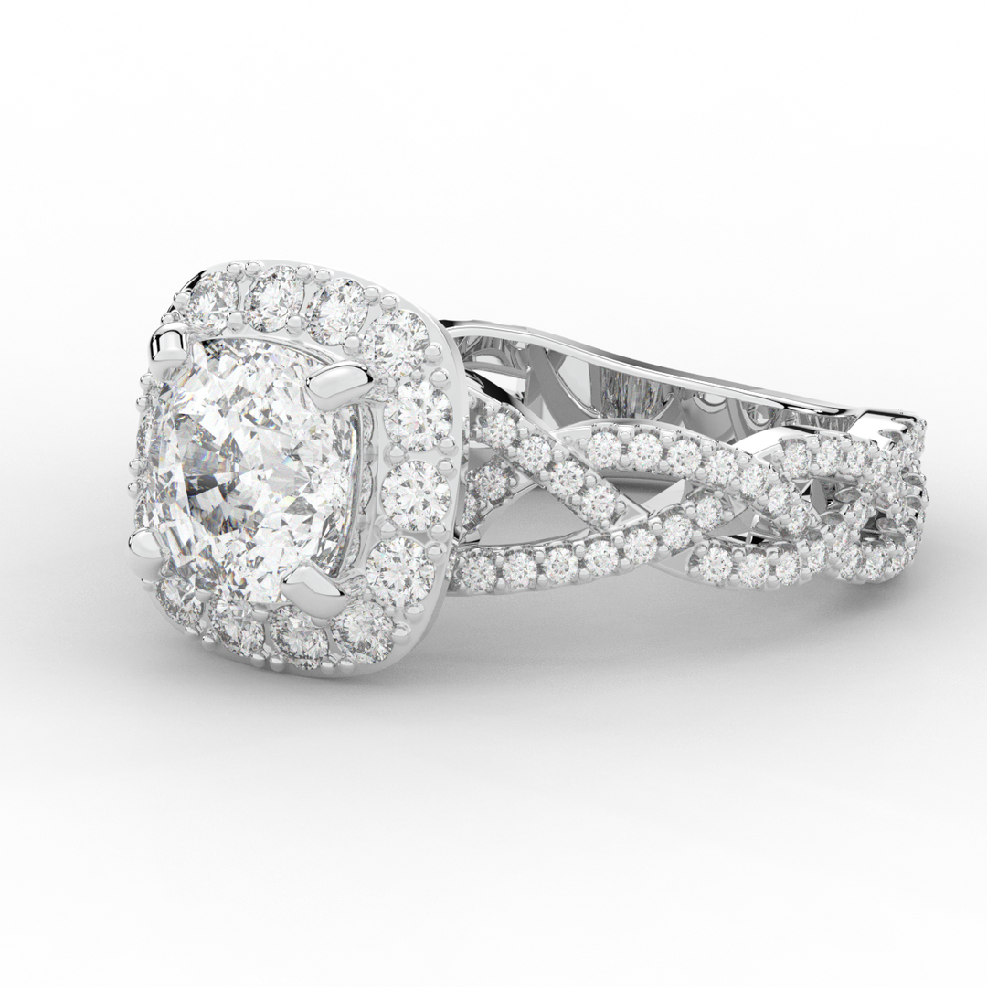 2.70CT.TW CUSHION LAB DIAMOND HALO TRIPLE TWIST ENGAGEMENT RING - Nazarelle