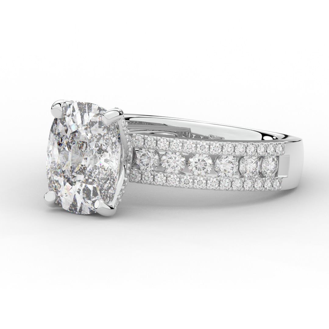 3.95CT.TW CUSHION LAB DIAMOND SOLITAIRE ENGAGEMENT RING - Nazarelle