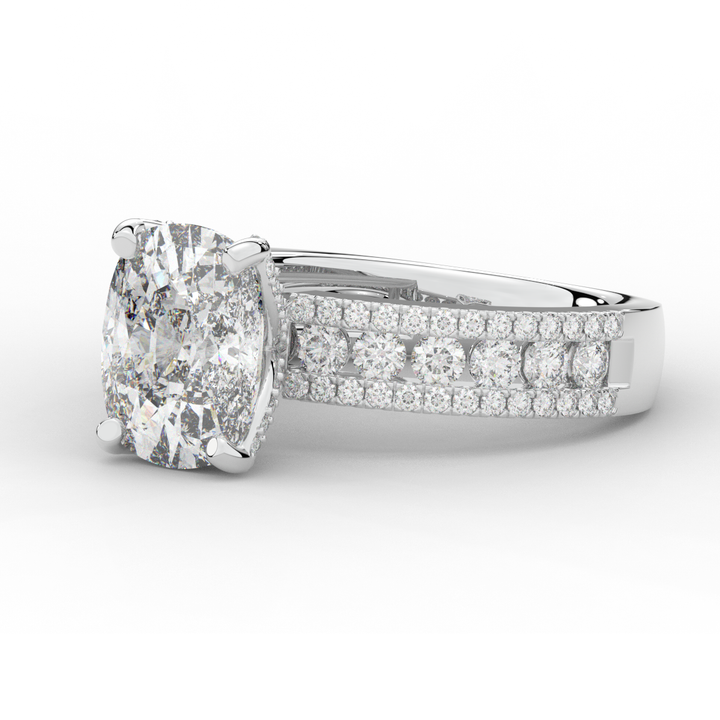 3.95CT.TW CUSHION LAB DIAMOND SOLITAIRE ENGAGEMENT RING - Nazarelle