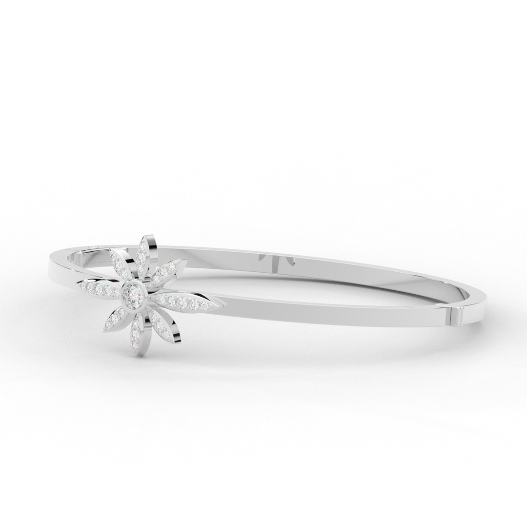 0.40CT.TW ROUND LAB BEZEL AND PRONG SET FLOWER DIAMOND BANGLE - Nazarelle