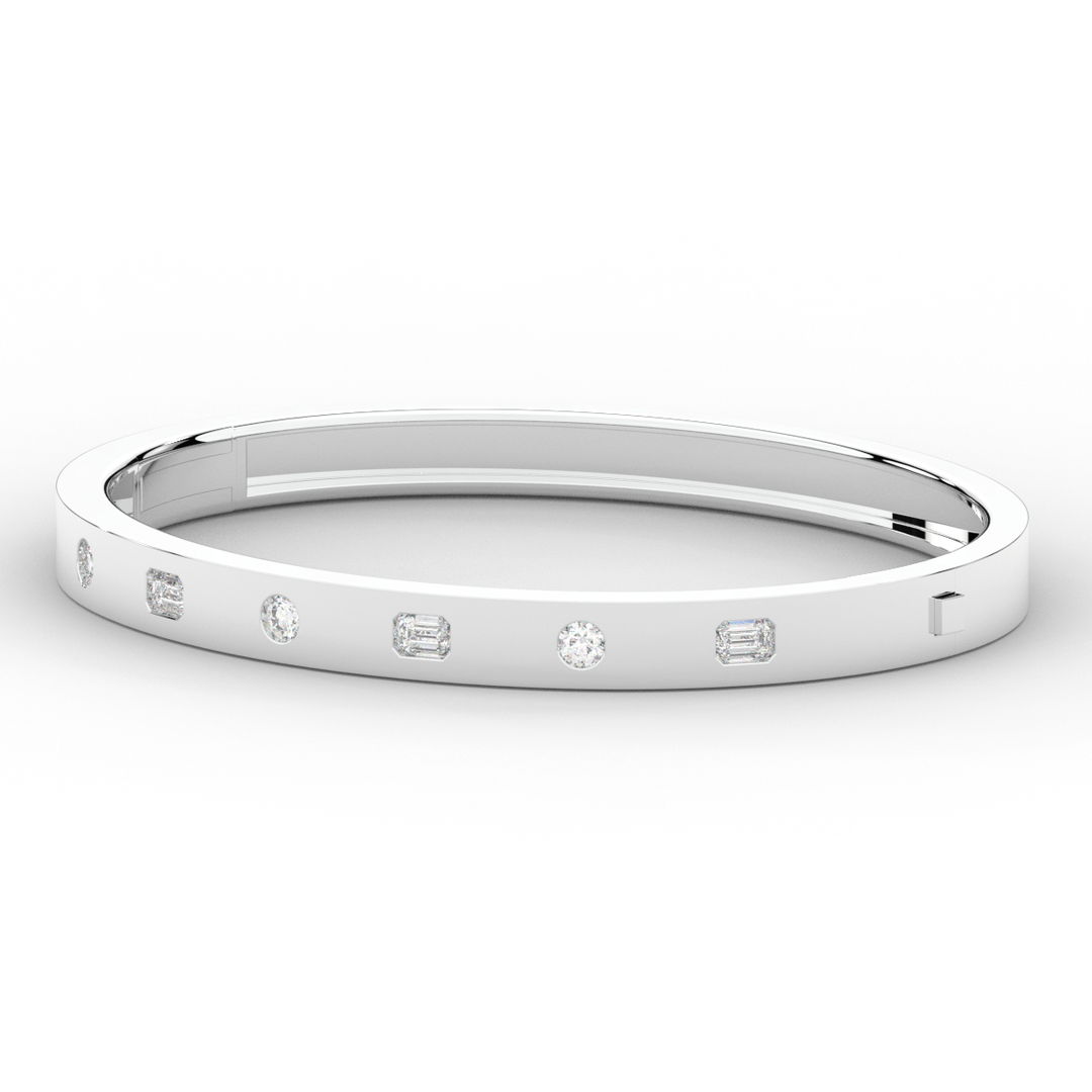 1.00CT.TW ROUND AND EMERALD CUT LAB DIAMOND BEZEL SET BANGLE - Nazarelle