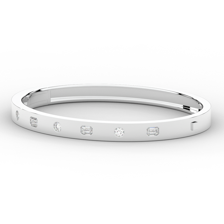 1.00CT.TW ROUND AND EMERALD CUT LAB DIAMOND BEZEL SET BANGLE - Nazarelle