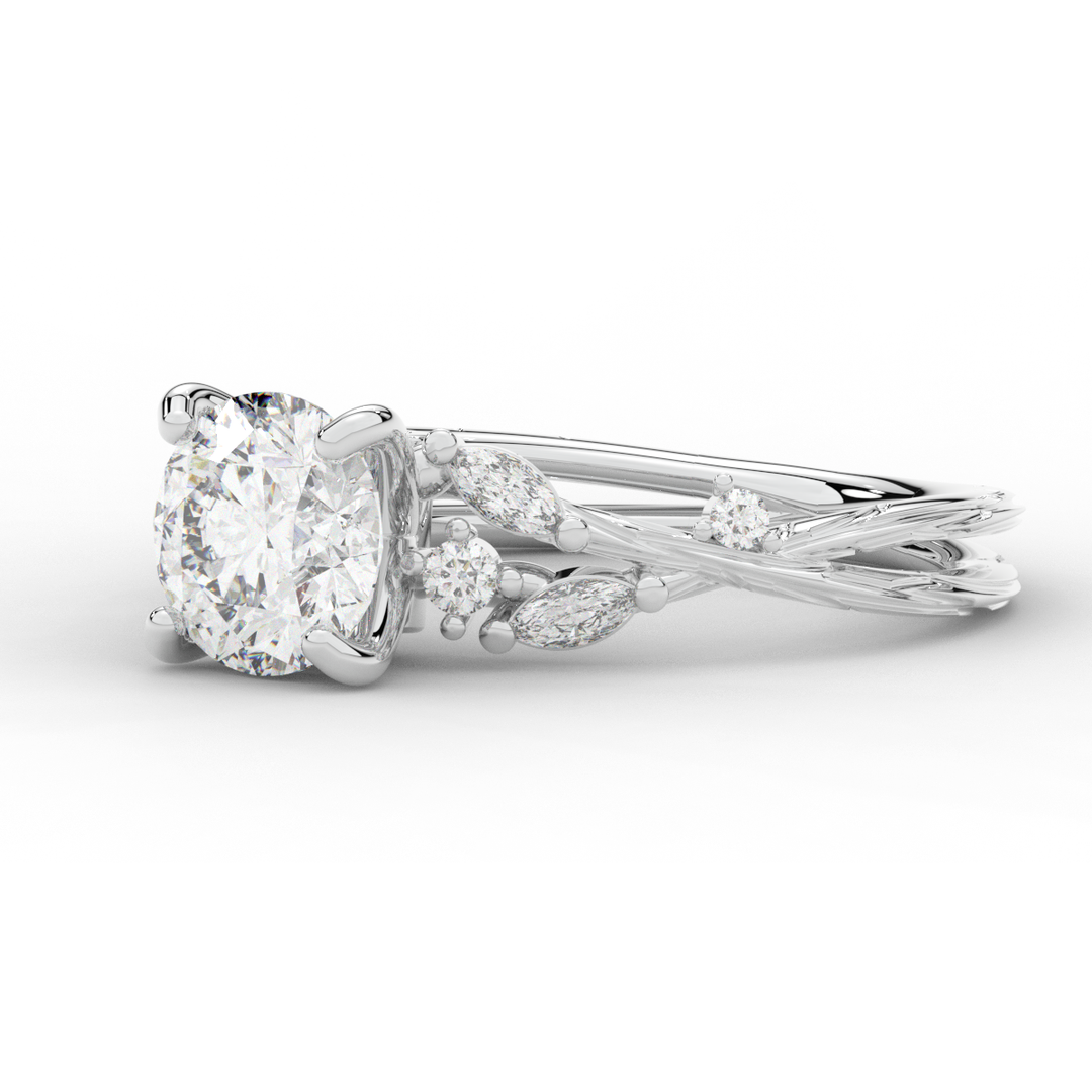 1.75CT.TW ROUND LAB DIAMOND STYLIZED VINE AND TREE BARK FINISH ENGAGEMENT RING - Nazarelle