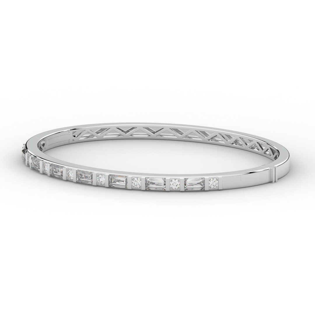 2.75CT.TW ROUND AND EMERALD CUT LAB DIAMOND SHARED PRONG BANGLE - Nazarelle