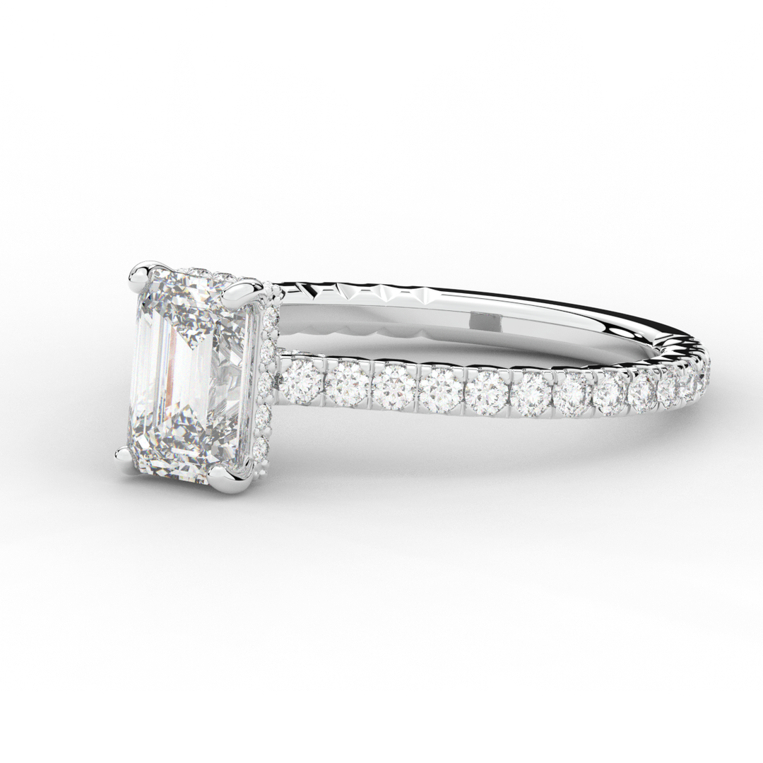 2.10CT.TW EMERALD CUT LAB DIAMOND UNDERHALO SOLITAIRE ENGAGEMENT RING - Nazarelle