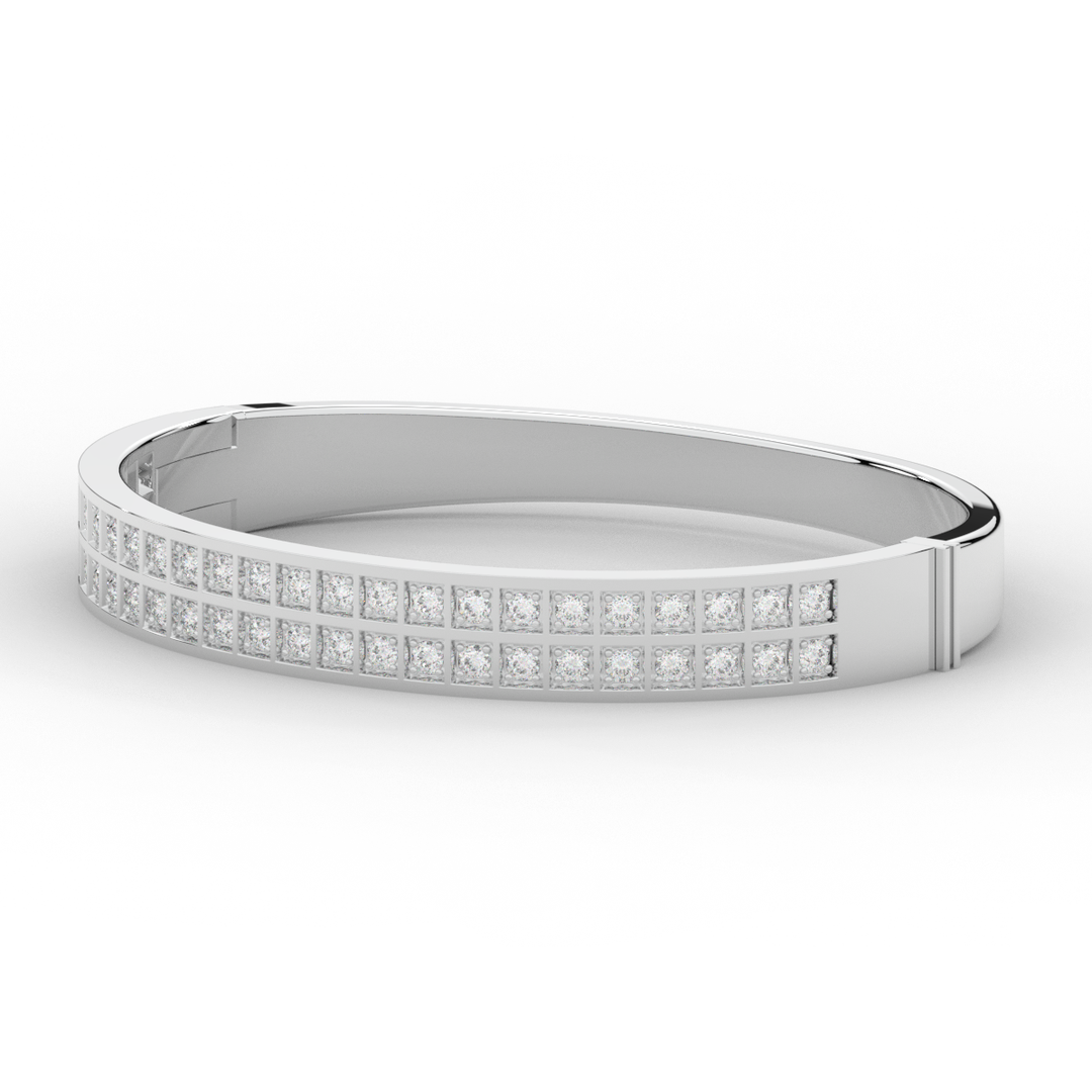 2.00CT.TW ROUND LAB TWO ROW DIAMOND BANGLE - Nazarelle
