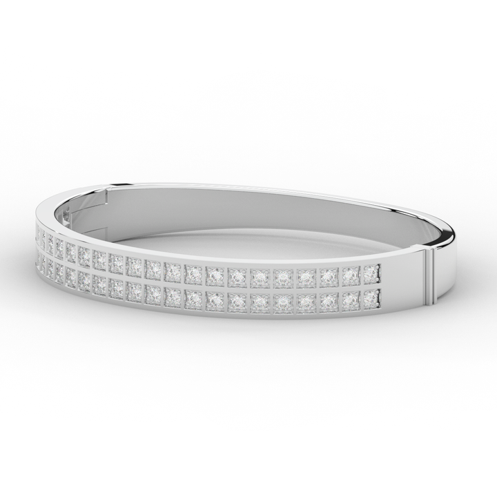 2.00CT.TW ROUND LAB TWO ROW DIAMOND BANGLE - Nazarelle