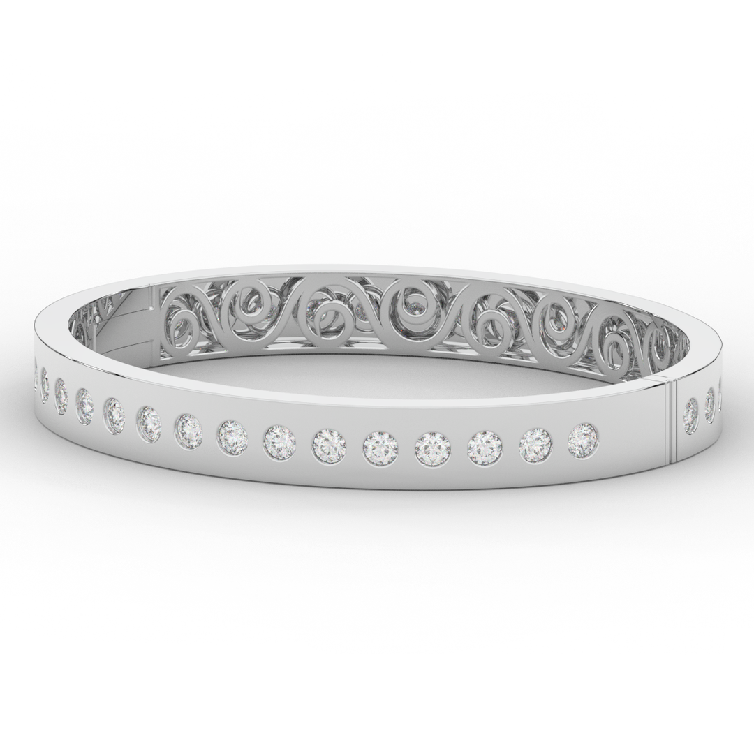 4.50CT.TW ROUND LAB DIAMOND ETERNITY BEZEL SET BANGLE - Nazarelle