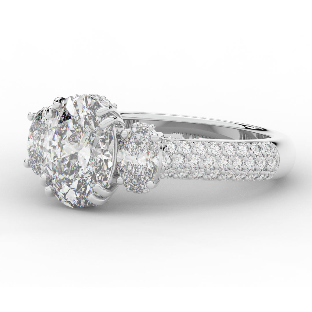 3.70CT.TW OVAL LAB DIAMOND 3 STONE ENGAGEMENT RING - Nazarelle