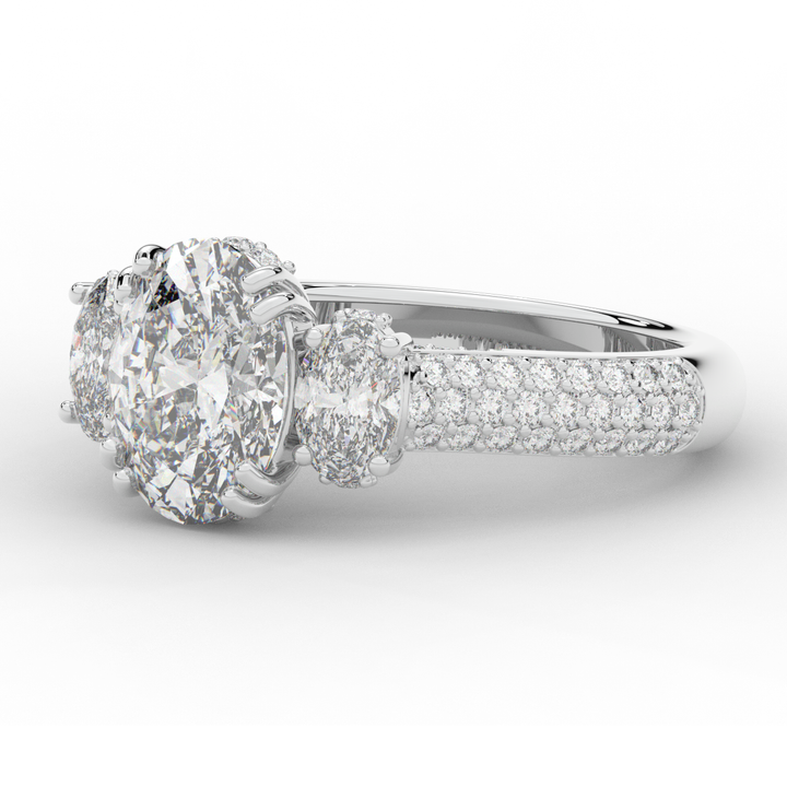 3.70CT.TW OVAL LAB DIAMOND 3 STONE ENGAGEMENT RING - Nazarelle