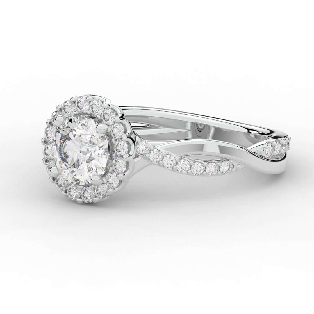 1.35CT.TW ROUND LAB DIAMOND HALO TWIST BAND ENGAGEMENT RING - Nazarelle