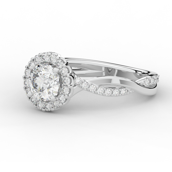 1.35CT.TW ROUND LAB DIAMOND HALO TWIST BAND ENGAGEMENT RING - Nazarelle