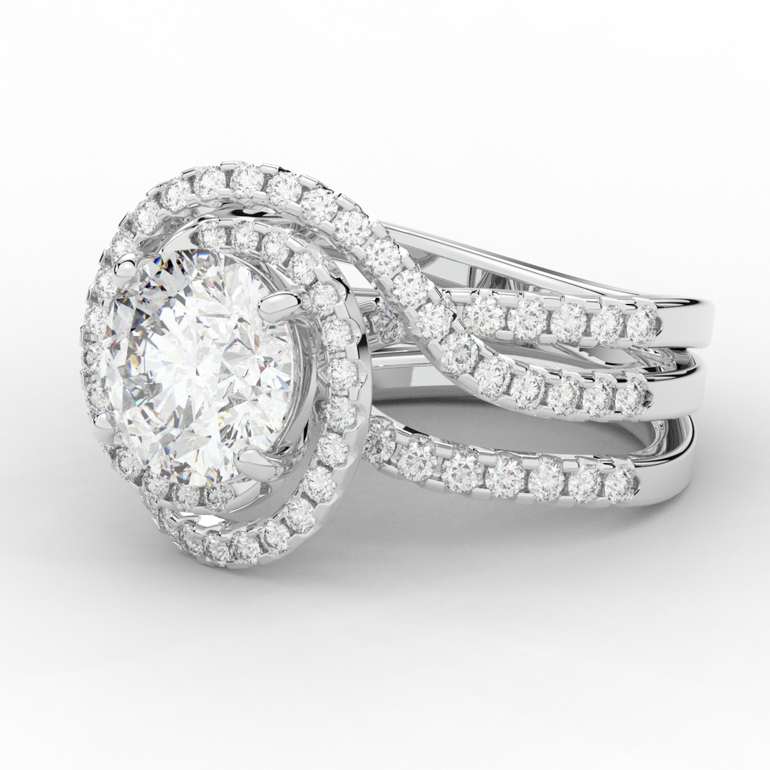 3.90CT.TW ROUND LAB DIAMOND TWIST HALO ENGAGEMENT RING - Nazarelle
