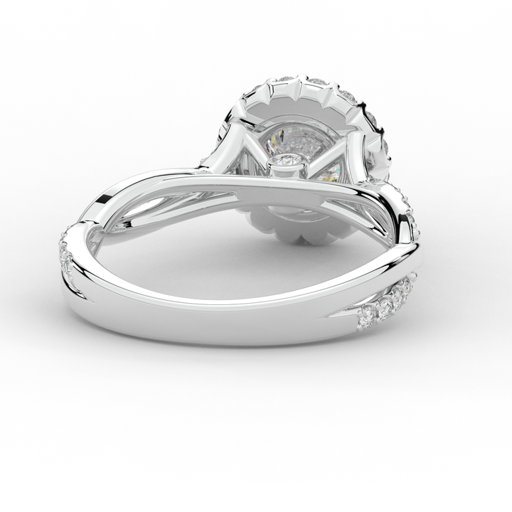 1.35CT.TW ROUND LAB DIAMOND HALO TWIST BAND ENGAGEMENT RING - Nazarelle
