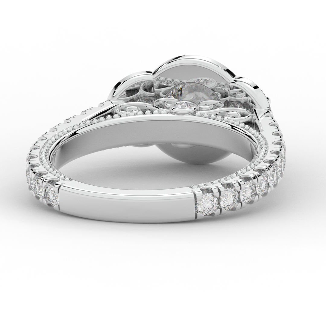 2.15CT.TW ROUND LAB DIAMOND 3 STONE HALO ENGAGEMENT RING - Nazarelle