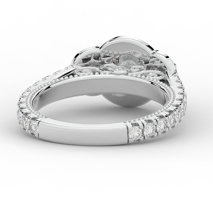 2.15CT.TW ROUND LAB DIAMOND 3 STONE HALO ENGAGEMENT RING - Nazarelle