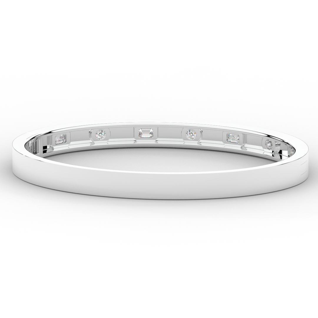 1.00CT.TW ROUND AND EMERALD CUT LAB DIAMOND BEZEL SET BANGLE - Nazarelle