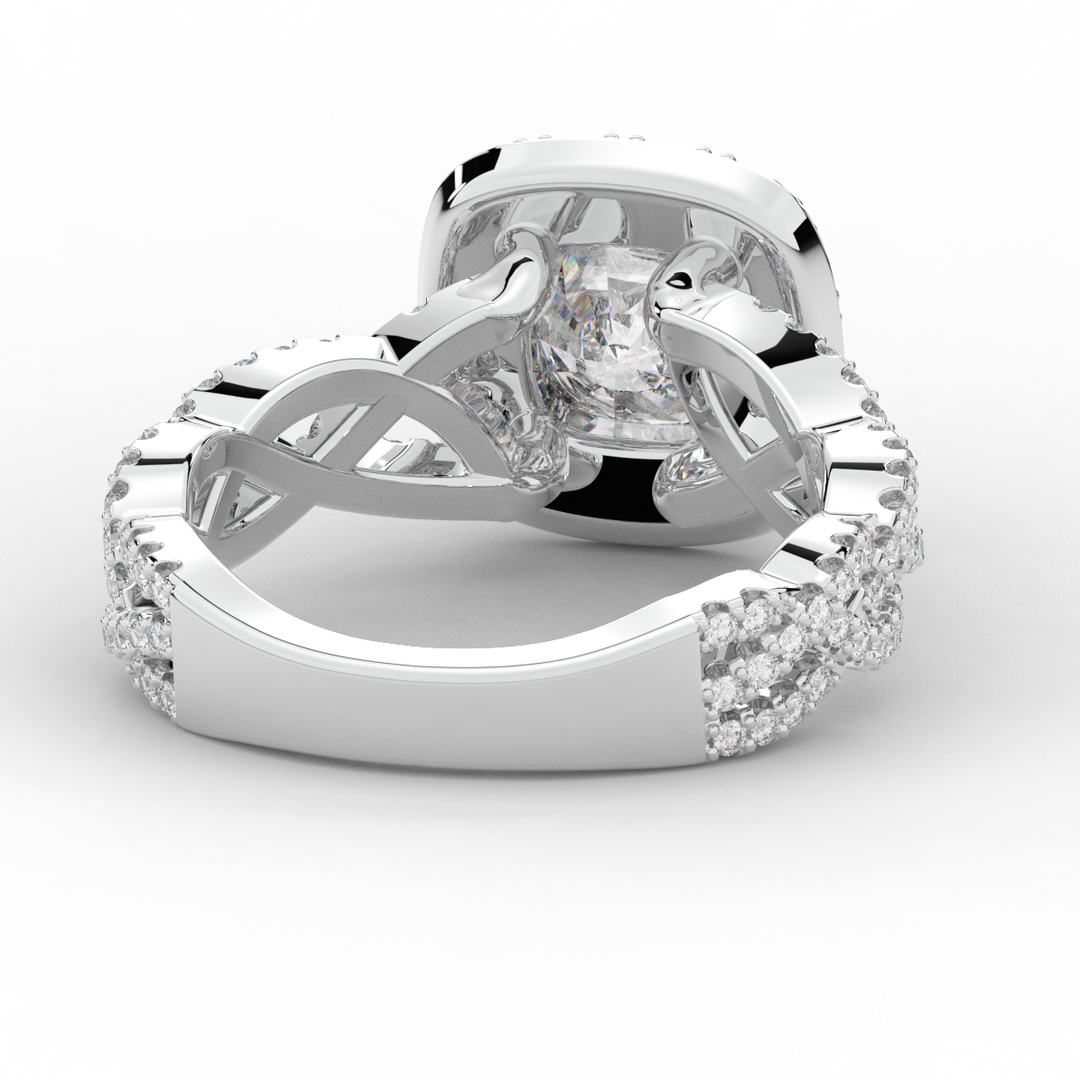 2.70CT.TW CUSHION LAB DIAMOND HALO TRIPLE TWIST ENGAGEMENT RING - Nazarelle