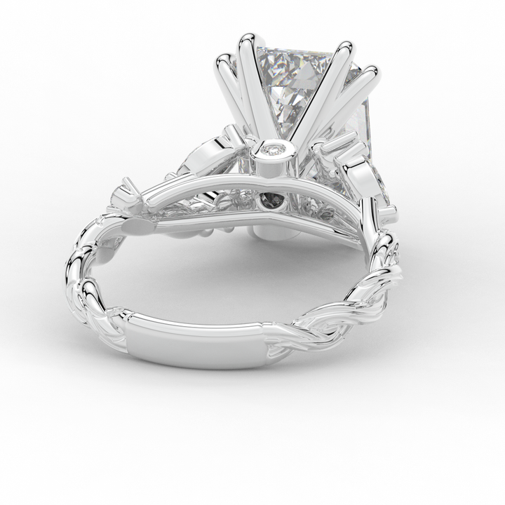 5.30CT.TW EMERALD CUT LAB DIAMOND STYLIZED VINE AND TREE BARK FINISH ENGAGEMENT RING - Nazarelle