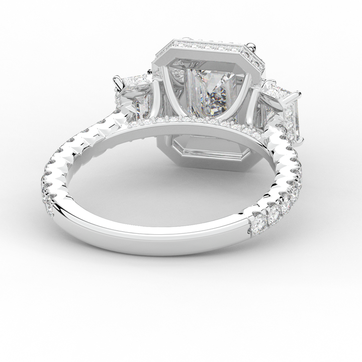 3.20CT.TW EMERALD CUT LAB DIAMOND 3 STONE ENGAGEMENT RING - Nazarelle