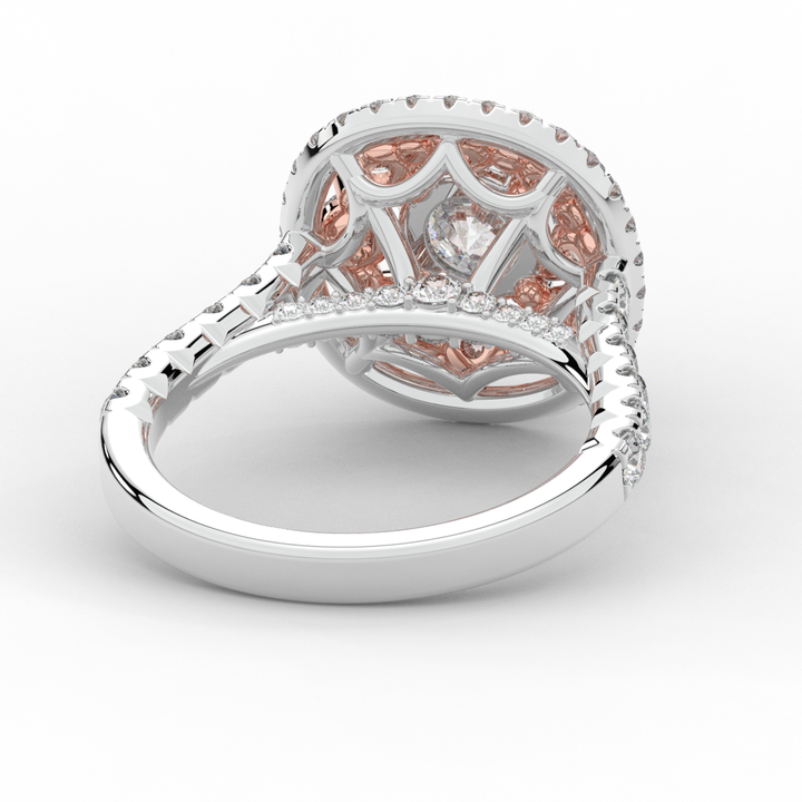 2.70CT.TW ROUND LAB DIAMOND DOUBLE HALO TWO TONE ENGAGEMENT RING - Nazarelle