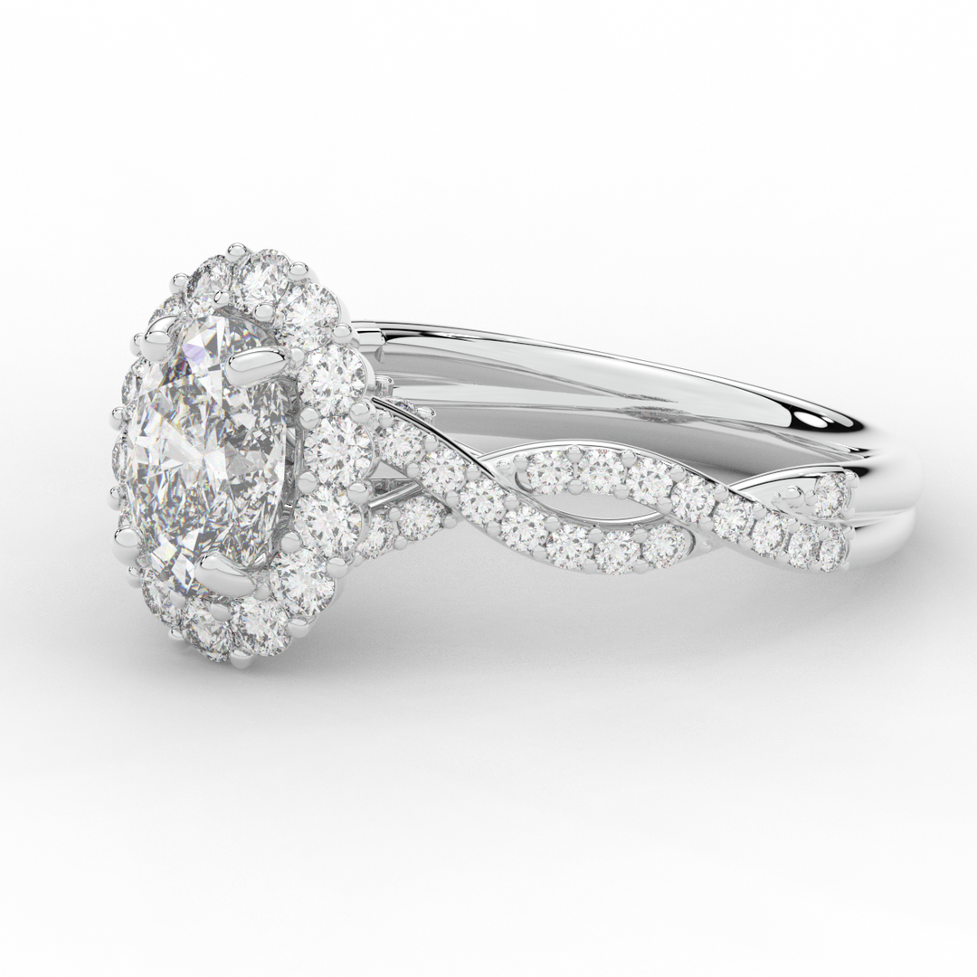 1.75CT.TW OVAL LAB DIAMOND HALO TWIST BAND ENGAGEMENT RING - Nazarelle