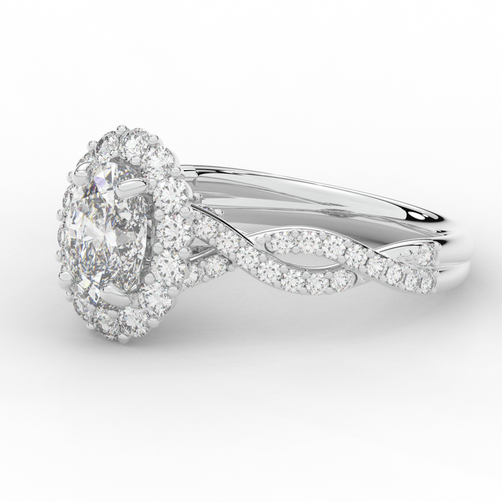 1.75CT.TW OVAL LAB DIAMOND HALO TWIST BAND ENGAGEMENT RING - Nazarelle