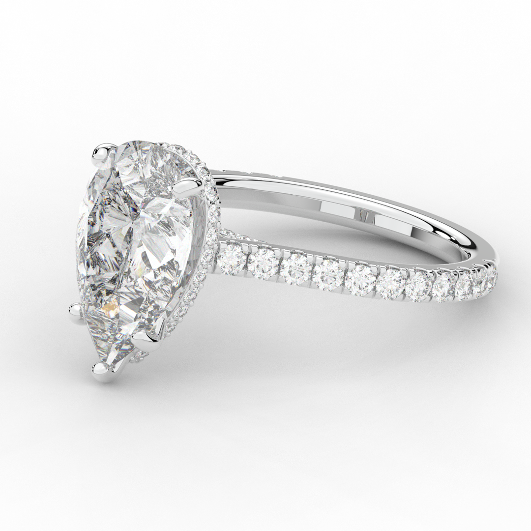 4.60CT.TW PEAR LAB DIAMOND UNDERHALO SOLITAIRE ENGAGEMENT RING - Nazarelle