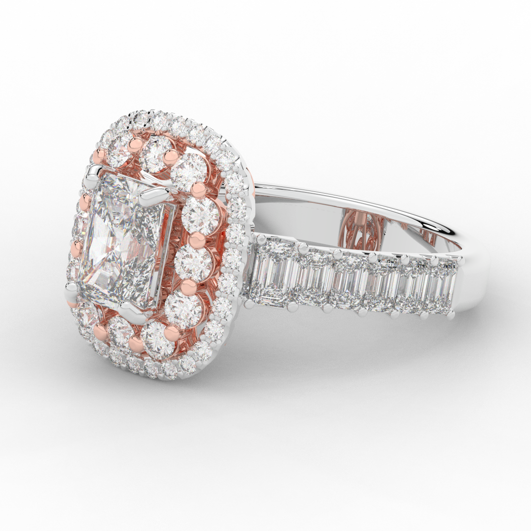 4.70CT.TW RADIANT LAB DIAMOND DOUBLE HALO TWO TONE ENGAGEMENT RING - Nazarelle