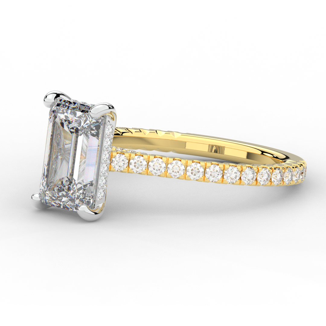 3.50CT.TW EMERALD CUT LAB DIAMOND UNDERHALO SOLITAIRE TWO TONE ENGAGEMENT RING - Nazarelle