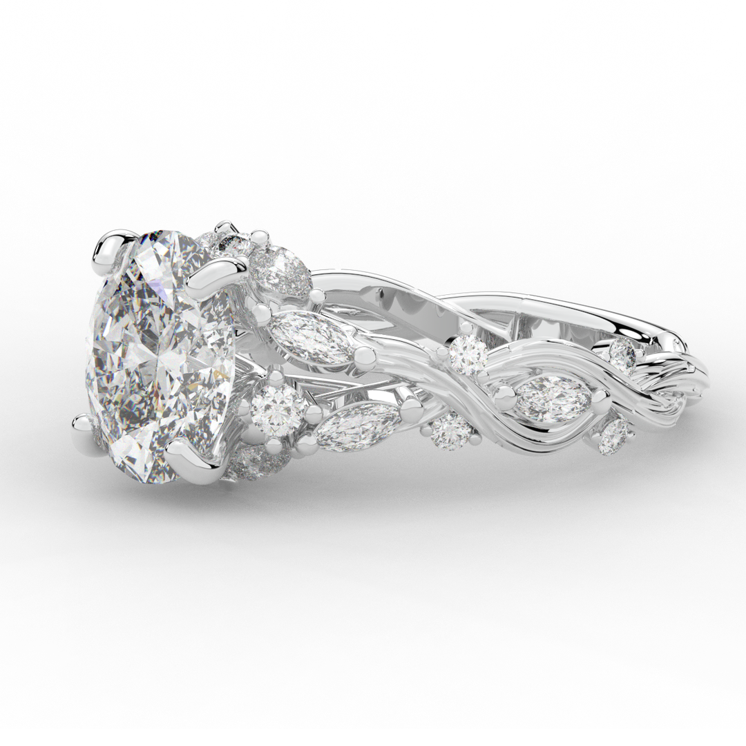 2.60CT.TW OVAL LAB DIAMOND STYLIZED VINE AND TREE BARK FINISH ENGAGEMENT RING - Nazarelle