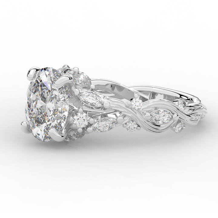 2.60CT.TW OVAL LAB DIAMOND STYLIZED VINE AND TREE BARK FINISH ENGAGEMENT RING - Nazarelle