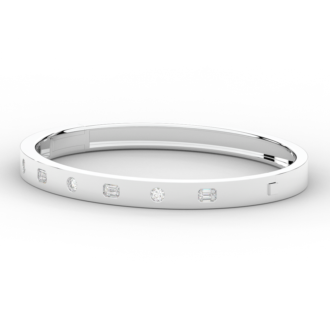 1.00CT.TW ROUND AND EMERALD CUT LAB DIAMOND BEZEL SET BANGLE - Nazarelle