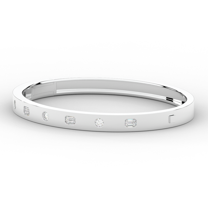 1.00CT.TW ROUND AND EMERALD CUT LAB DIAMOND BEZEL SET BANGLE - Nazarelle