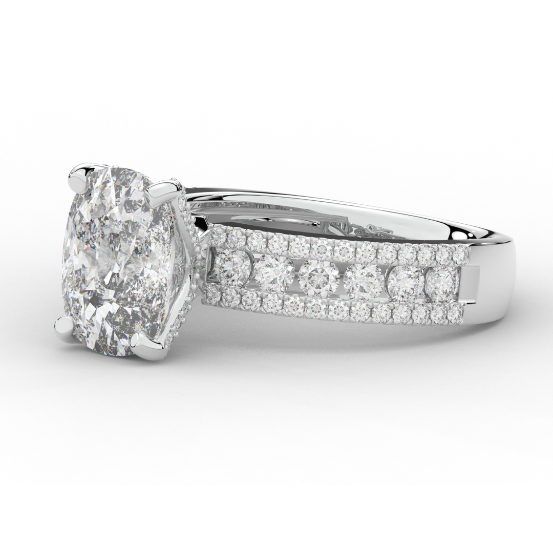 3.95CT.TW CUSHION LAB DIAMOND SOLITAIRE ENGAGEMENT RING - Nazarelle