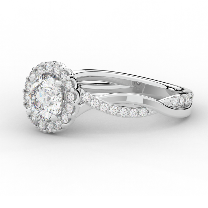 1.35CT.TW ROUND LAB DIAMOND HALO TWIST BAND ENGAGEMENT RING - Nazarelle