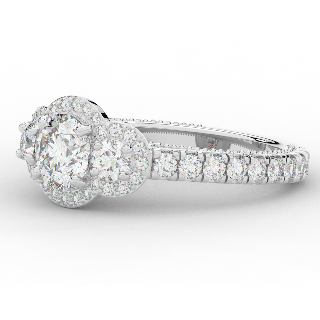 2.15CT.TW ROUND LAB DIAMOND 3 STONE HALO ENGAGEMENT RING - Nazarelle