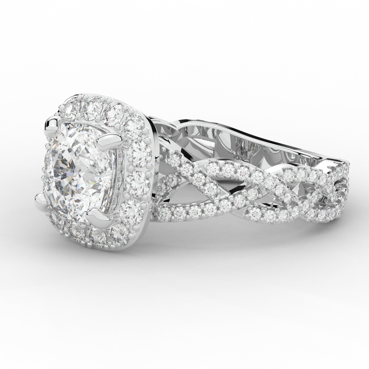 2.70CT.TW CUSHION LAB DIAMOND HALO TRIPLE TWIST ENGAGEMENT RING - Nazarelle