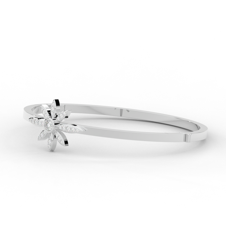 0.40CT.TW ROUND LAB BEZEL AND PRONG SET FLOWER DIAMOND BANGLE - Nazarelle