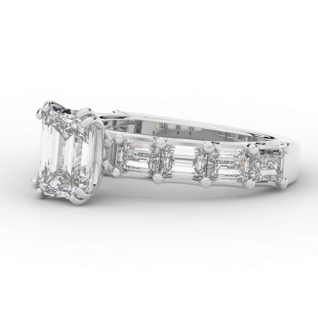 3.75CT.TW EMERALD CUT LAB DIAMOND SOLITAIRE ENGAGEMENT RING - Nazarelle