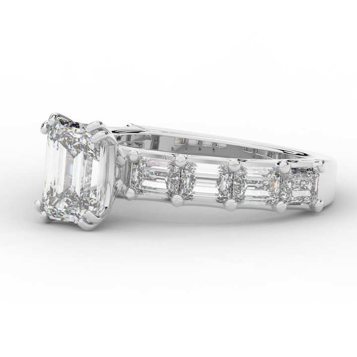 3.75CT.TW EMERALD CUT LAB DIAMOND SOLITAIRE ENGAGEMENT RING - Nazarelle