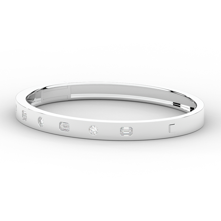 1.00CT.TW ROUND AND EMERALD CUT LAB DIAMOND BEZEL SET BANGLE - Nazarelle