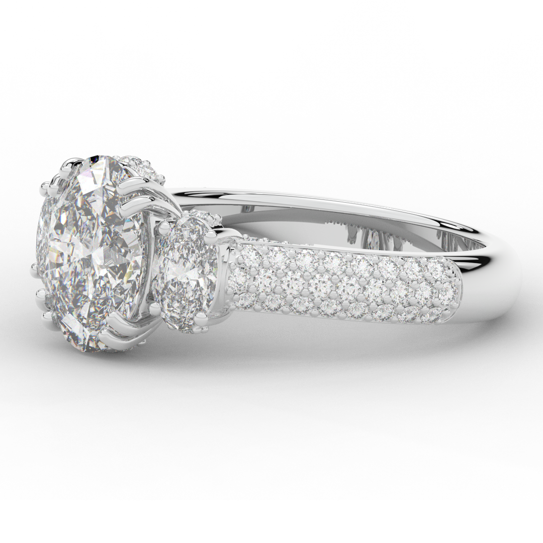 3.70CT.TW OVAL LAB DIAMOND 3 STONE ENGAGEMENT RING - Nazarelle