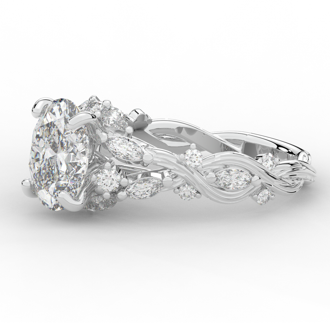 2.60CT.TW OVAL LAB DIAMOND STYLIZED VINE AND TREE BARK FINISH ENGAGEMENT RING - Nazarelle