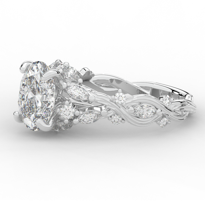 2.60CT.TW OVAL LAB DIAMOND STYLIZED VINE AND TREE BARK FINISH ENGAGEMENT RING - Nazarelle