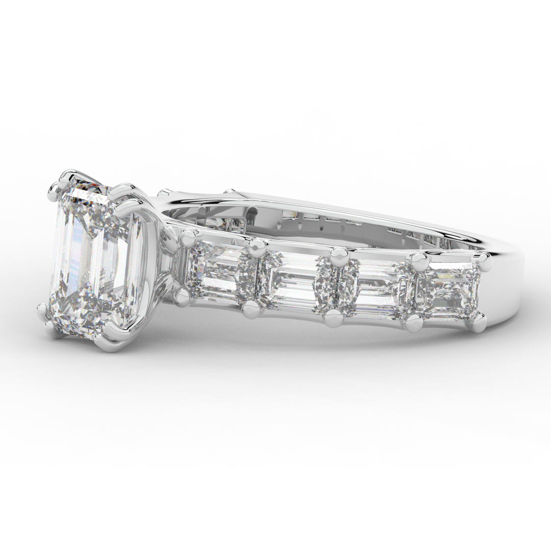3.75CT.TW EMERALD CUT LAB DIAMOND SOLITAIRE ENGAGEMENT RING - Nazarelle