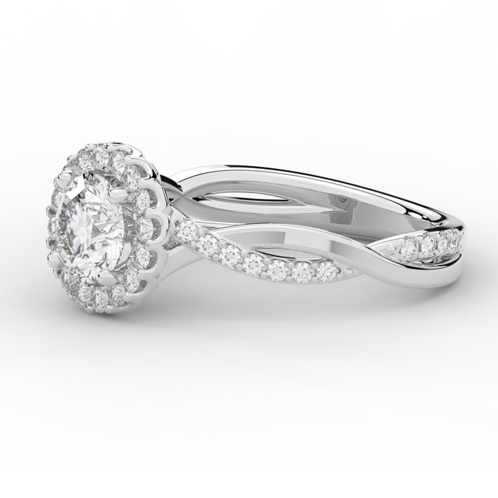 1.35CT.TW ROUND LAB DIAMOND HALO TWIST BAND ENGAGEMENT RING - Nazarelle